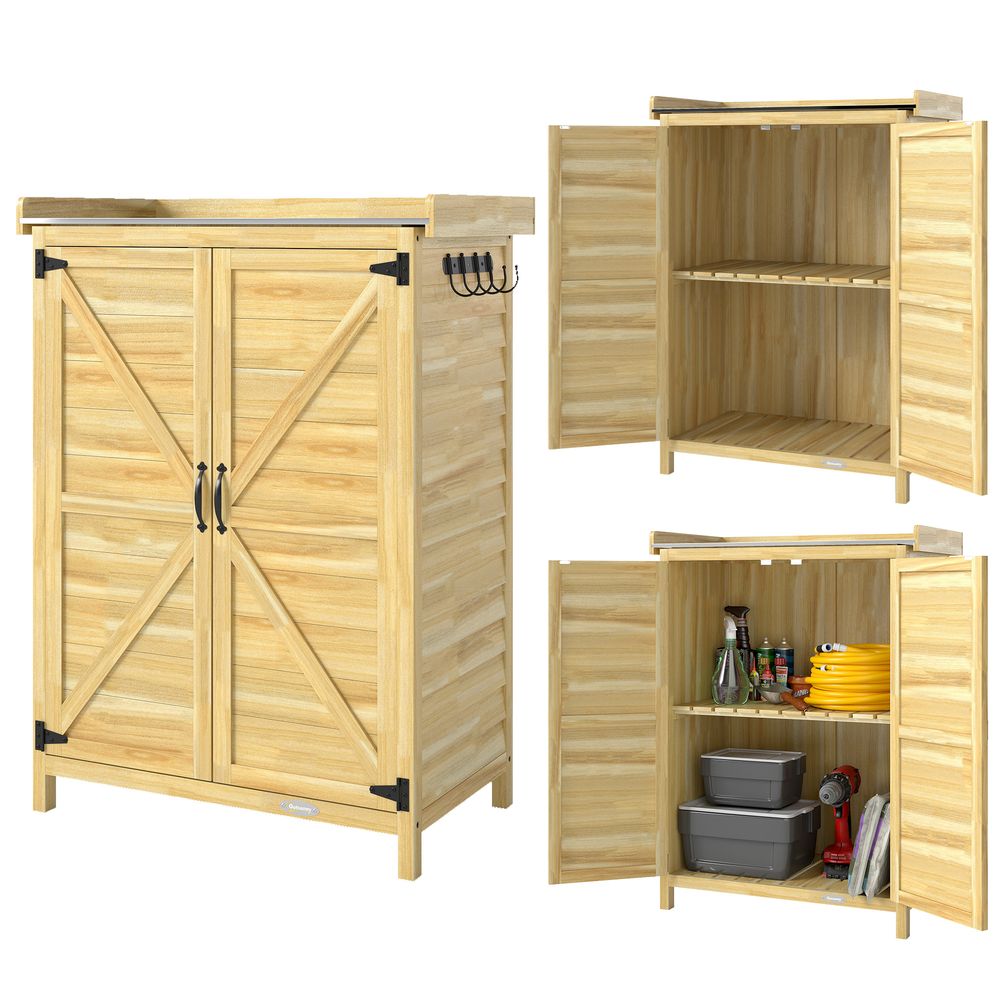 Armoire de jardin bois sapin rangement rempotage plateau métal 71x39x95cm naturel - comfortxl outdoor living