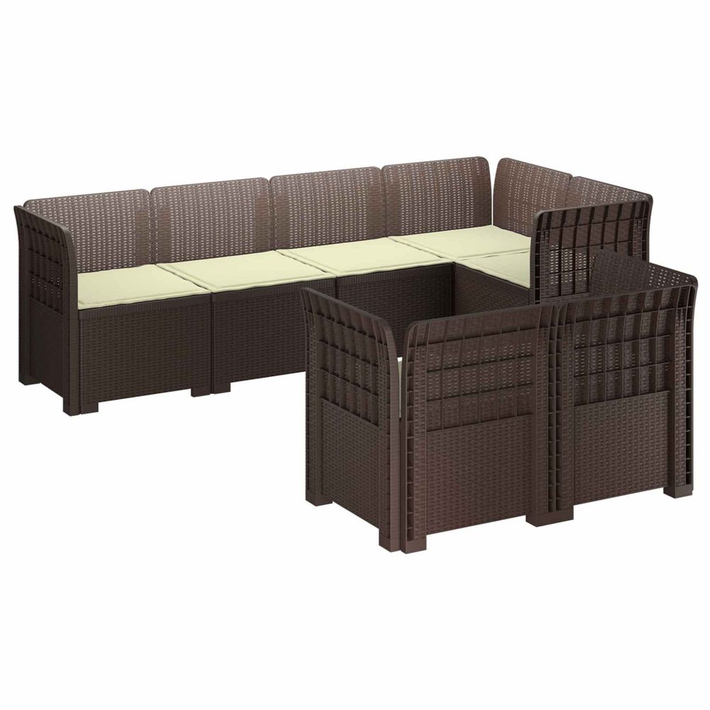 Canapé de jardin 7 places avec coussins look rattan pp marron