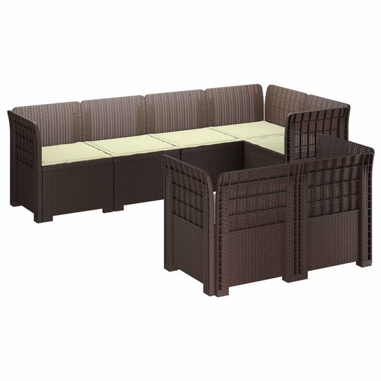 Canapé de jardin 7 places avec coussins look rattan pp marron