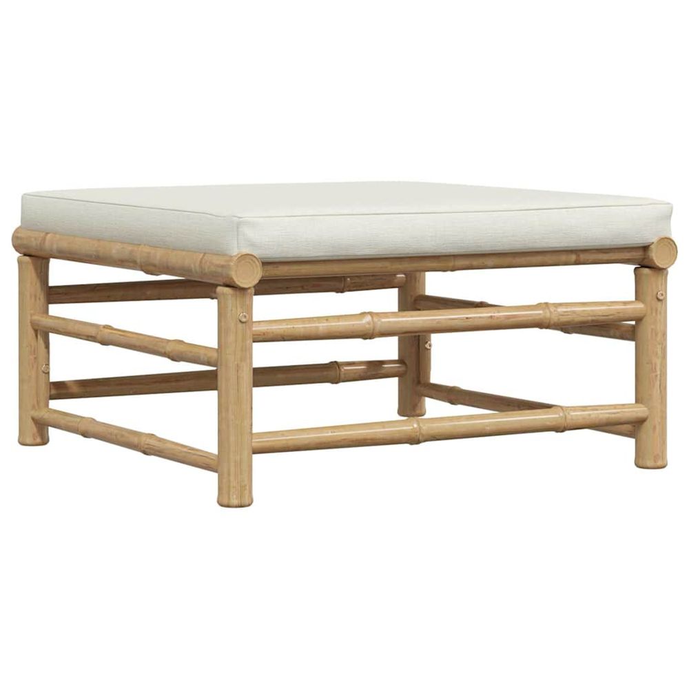 Repose-pied de jardin avec coussin blanc crème bambou