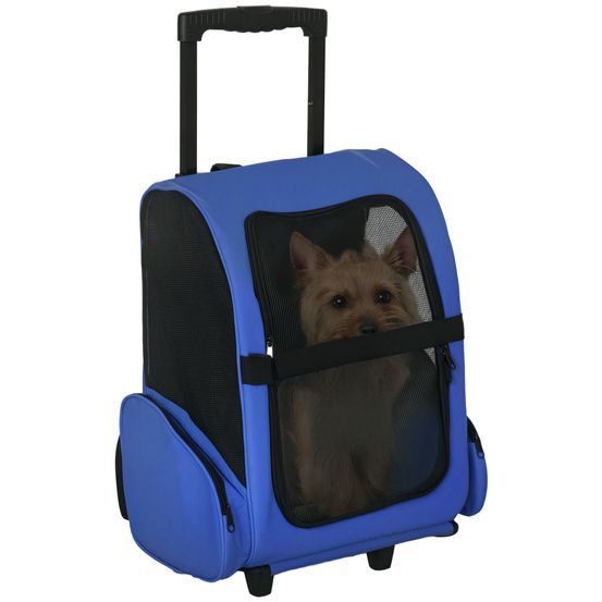 Sac à dos chariot 2 en 1 métal et oxford pour chat et chien transport facile bleu