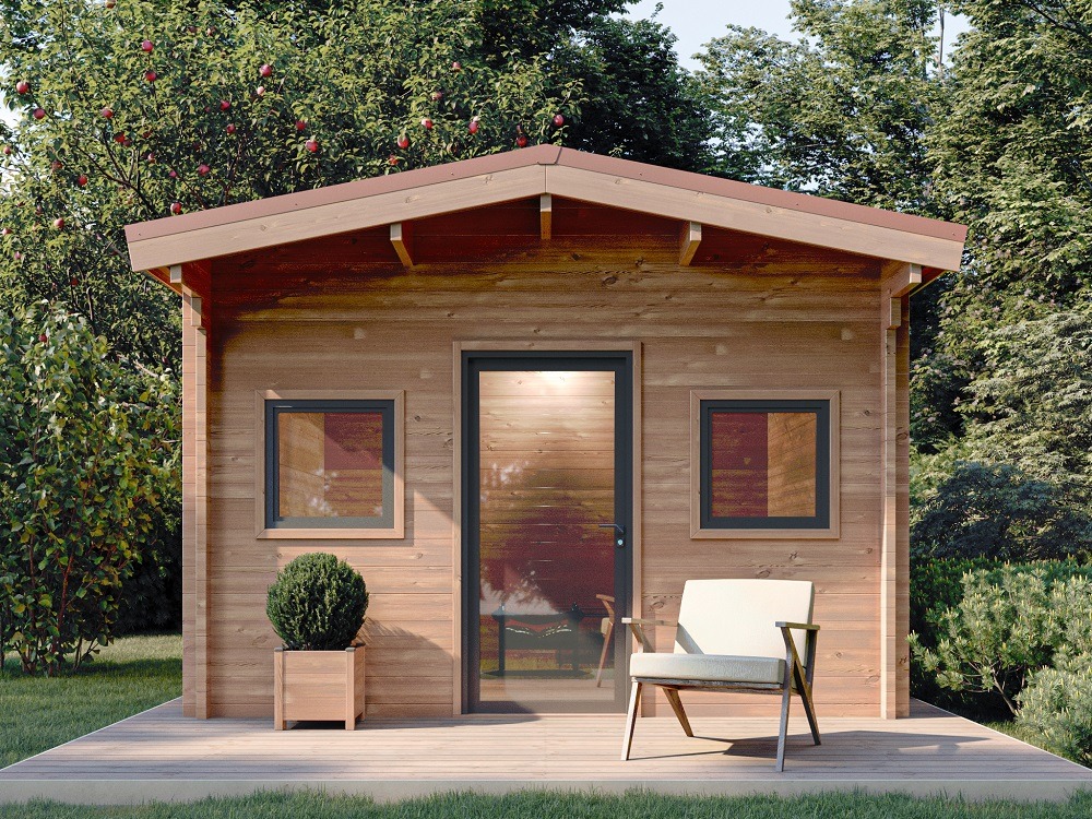 Studio de jardin outriaz 16m² - bois douglas 55mm - porte & fenetre pvc - toiture acier