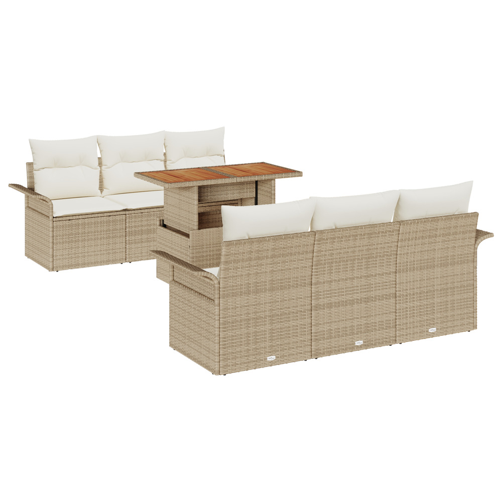 Ensemble de canapé de jardin 7 pièces avec coussins beige rattan poly