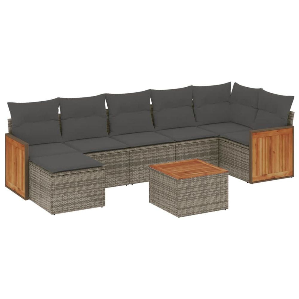 Salon de jardin 8 pcs avec coussins gris résine tressée