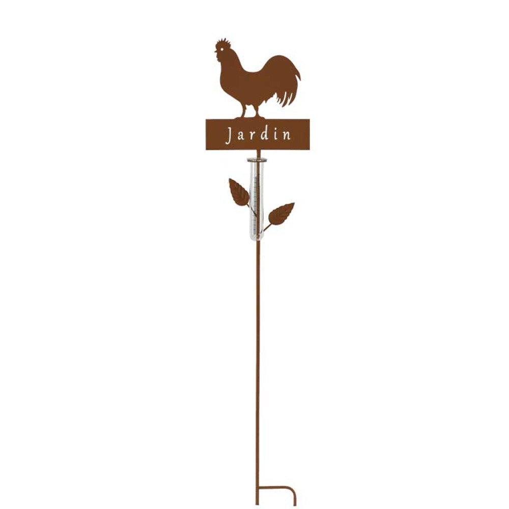 Pluviomètre coq métal à planter jardin 22x6x110cm
