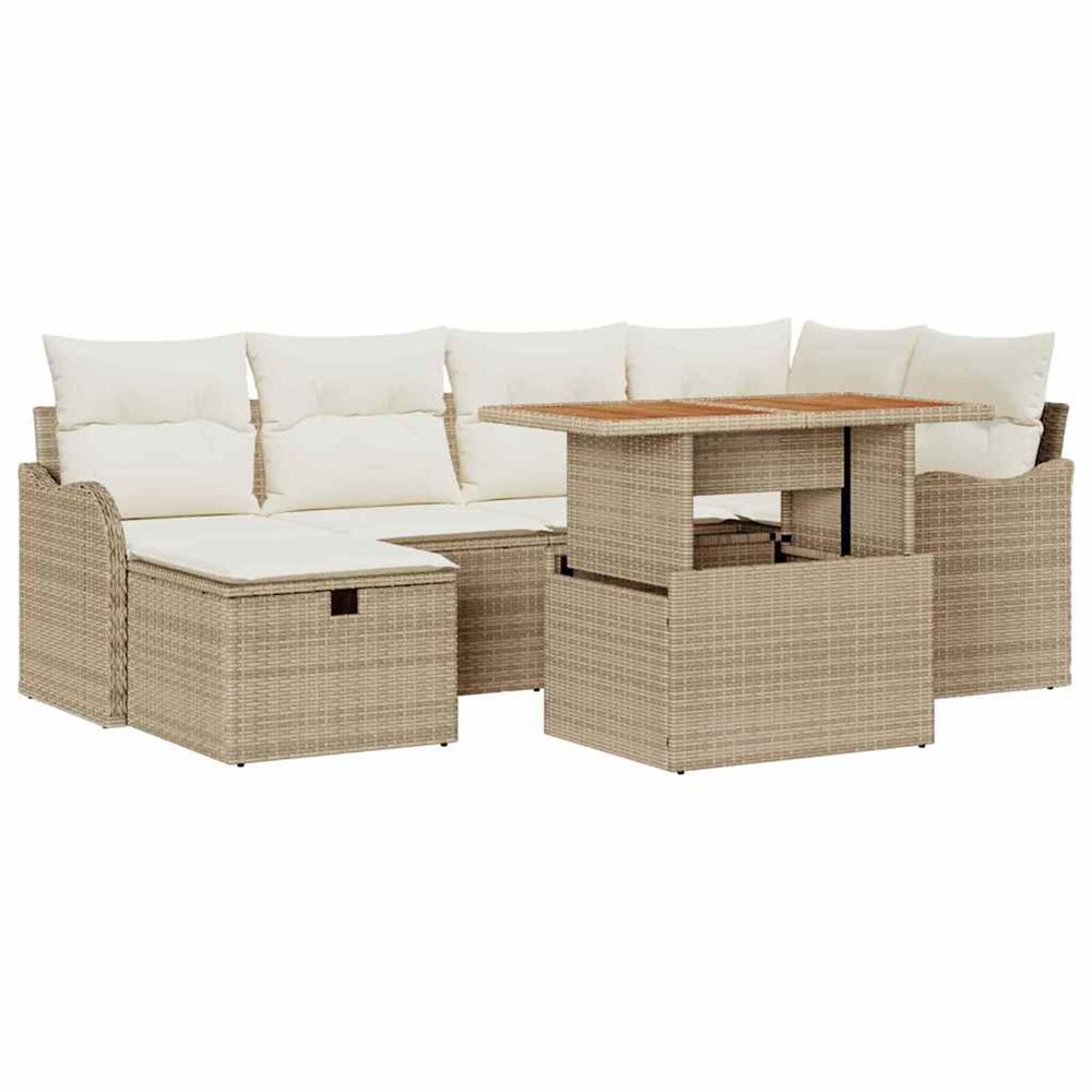 Ensemble de canapé de jardin 7 pc beige polyrotin