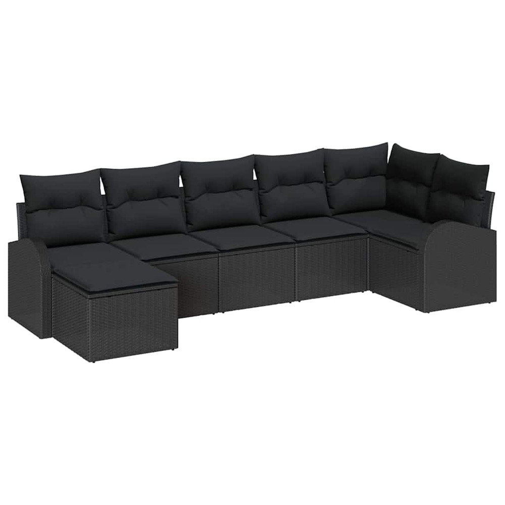 Ensemble de canapés avec coussin 7 pcs noir polyrotin