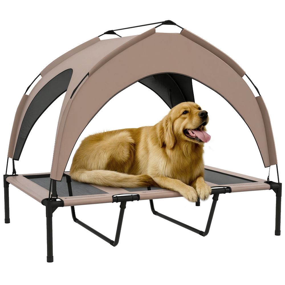 Lit surélevé chien acier oxford respirant animaux extérieur auvent anti-uv 106x76cm café - comfortxl outdoor living