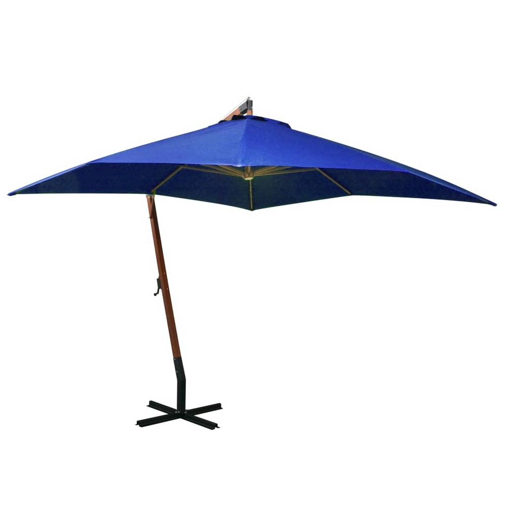 Parasol suspendu avec mât bleu azuré 3x3 m bois de sapin massif