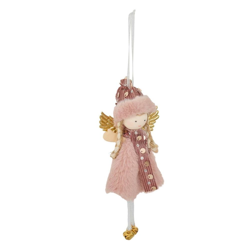 Suspension de sapin fée en fourrure rose 8 cm