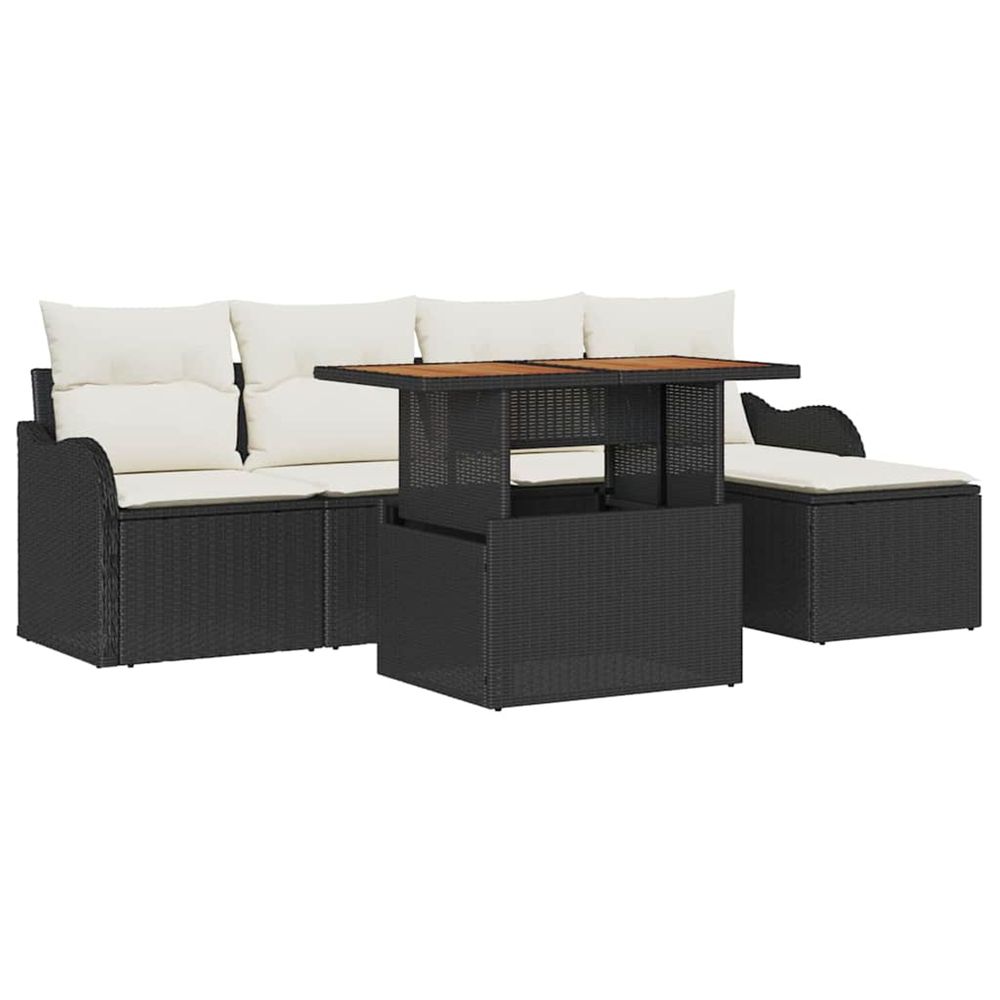 Ensemble de canapé de jardin 6 pc noir et crème polyrotin