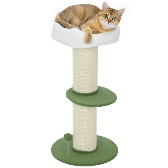 Arbre à chat bois polaire salon lit floral repos design 45x45x92cm vert