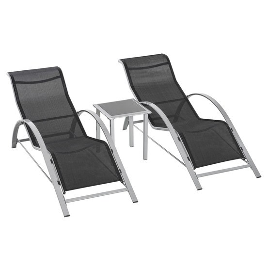 Ensemble de jardin 3 pièces avec table, structure en métal, 2 chaises + 1 table, pour terrasse ou balcon, noir