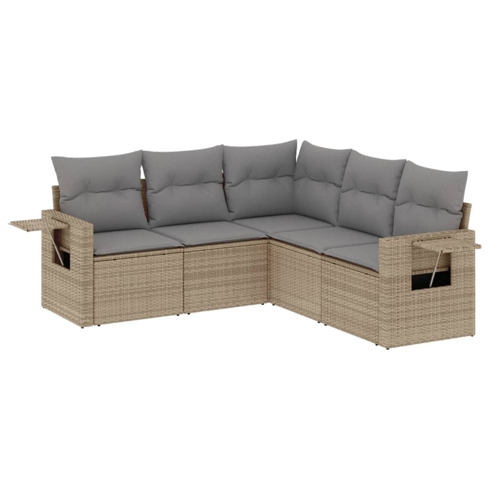 Salon de jardin avec coussins 5 pcs beige résine tressée