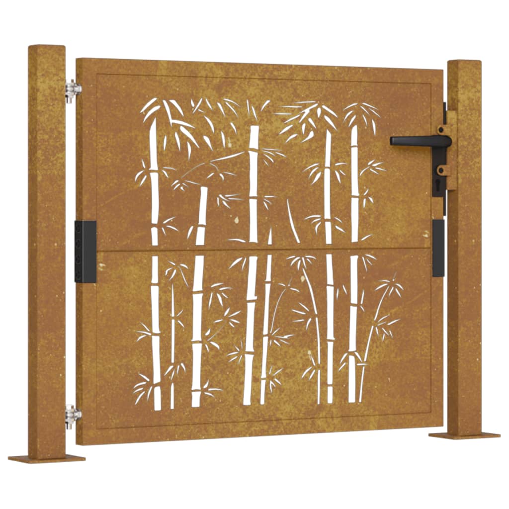 Portail de jardin 105x80 cm acier corten design de bambou