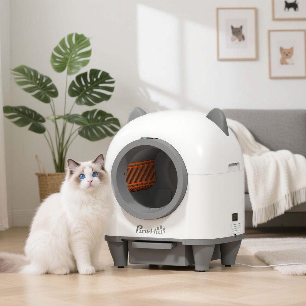 Bac à litière pour chat autonettoyant 80l, bac à litière automatique contrôle app, anti-pinch, 55,5 x 51 x 60 cm, blanc