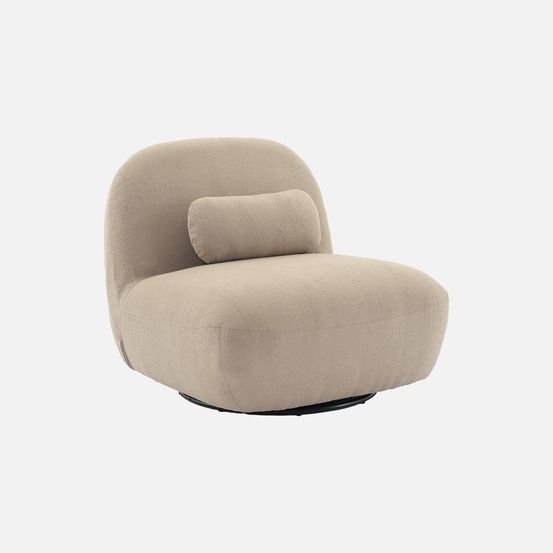 Fauteuil pivotant 360 en bouclette texturée et métal avec coussin
