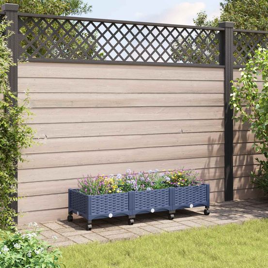 Jardinière rectangulaire roues polypropylène patio balcon grandes racines gris 33cm
