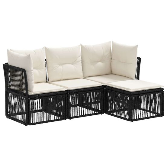 Ensemble de canapé de jardin 4 pc noir polyrotin