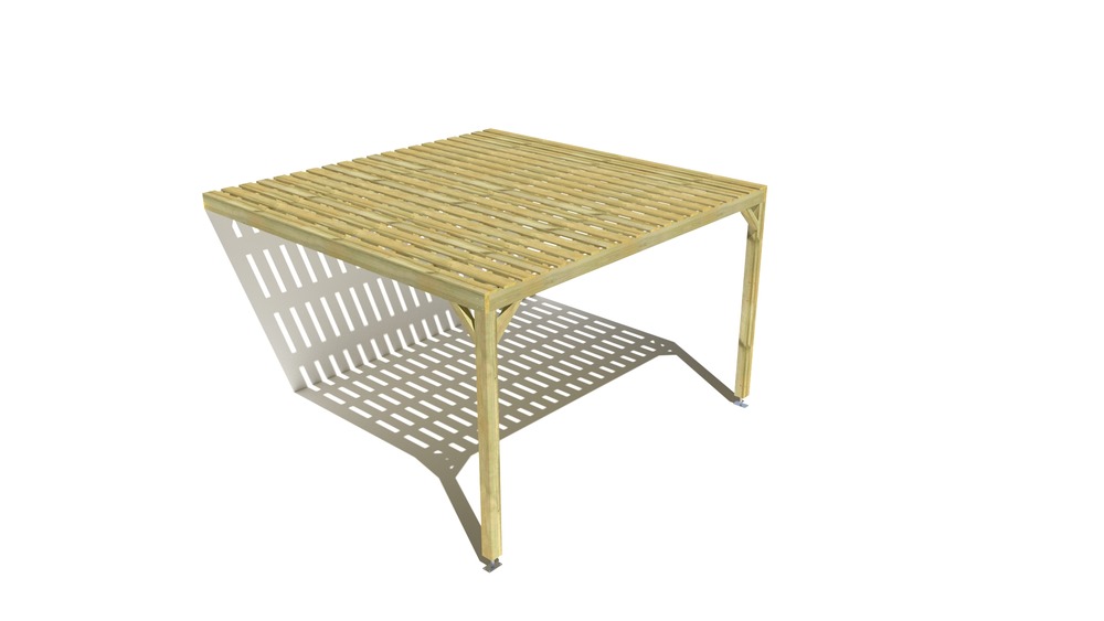 Pergola bois • 4m x 4m • adossée • sens largeur • platelage bois • livraison comprise