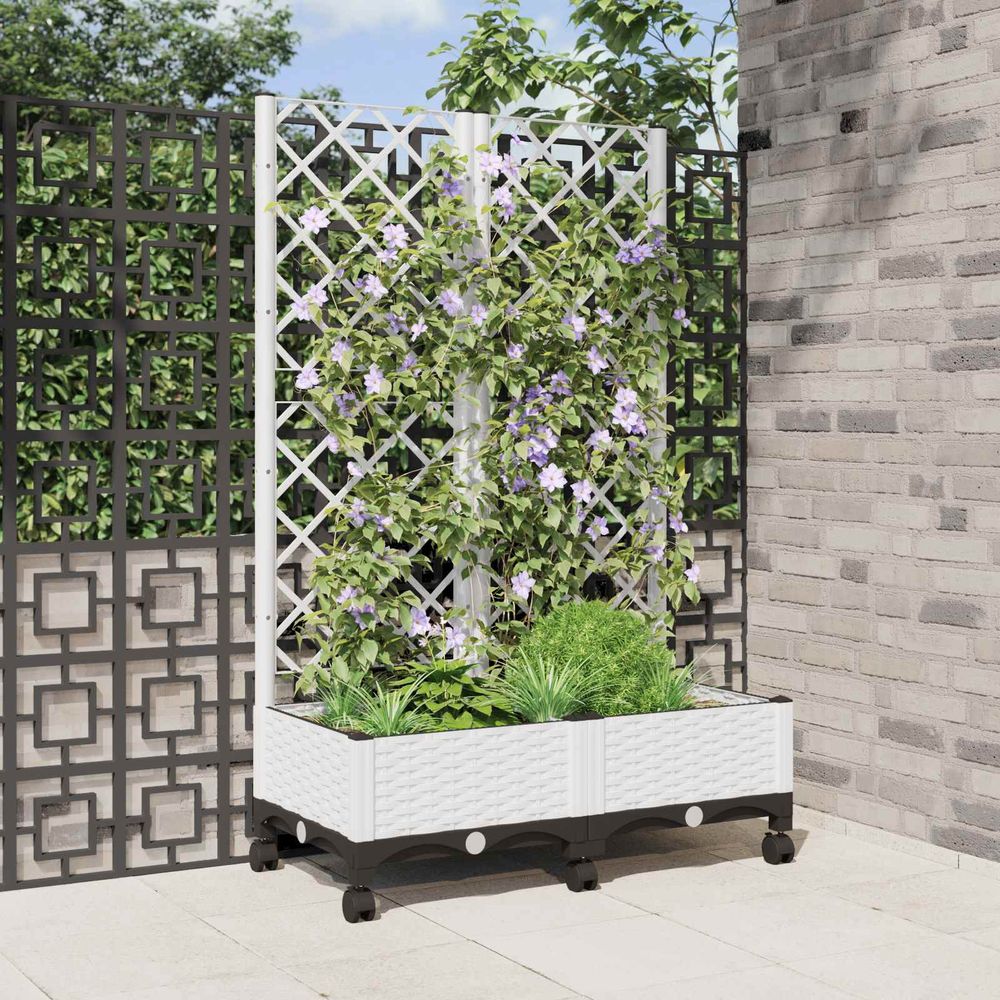 Bac à plantes treillis polypropylène jardin culture plantes vignes 80x40x131 blanc