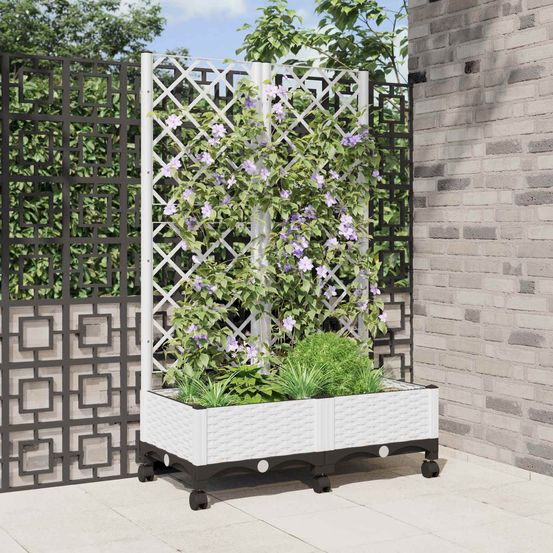Bac à plantes treillis polypropylène jardin culture plantes vignes 80x40x131 blanc