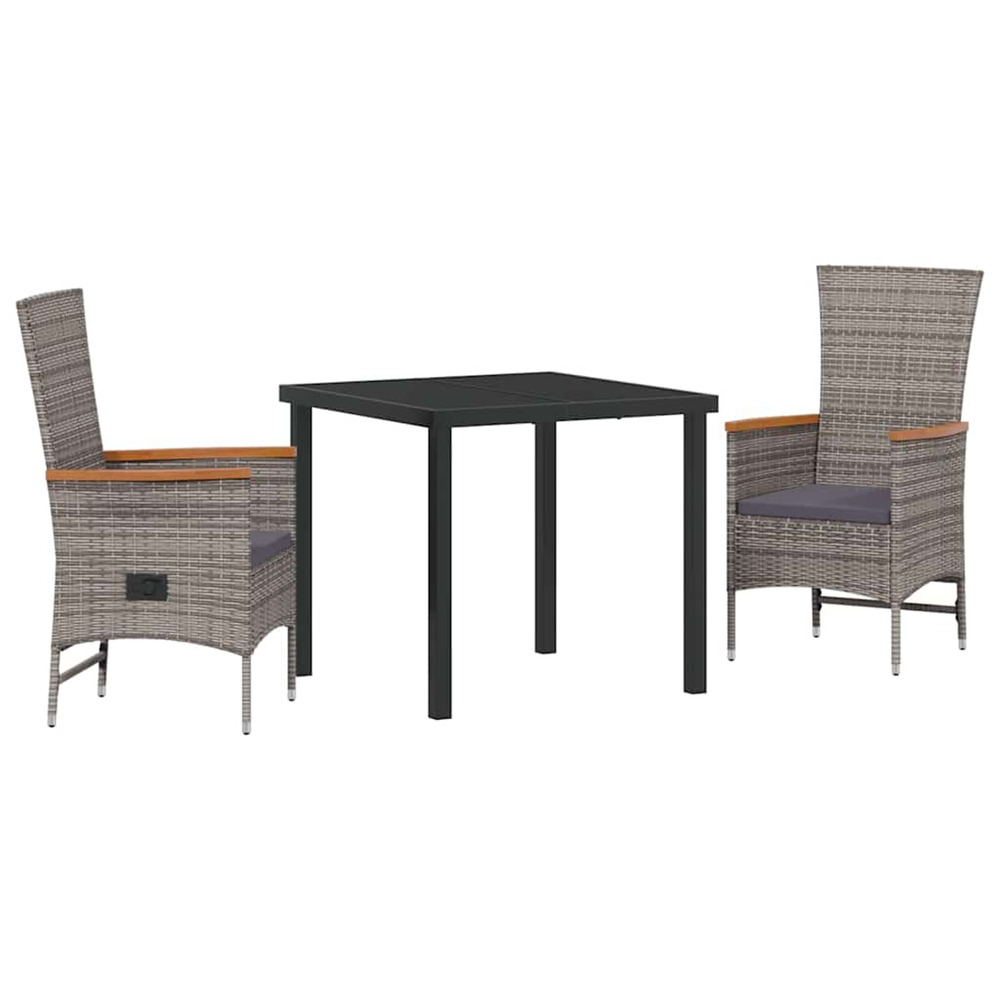Ensemble de salle à manger pour jardin avec coussin 3 pcs gris