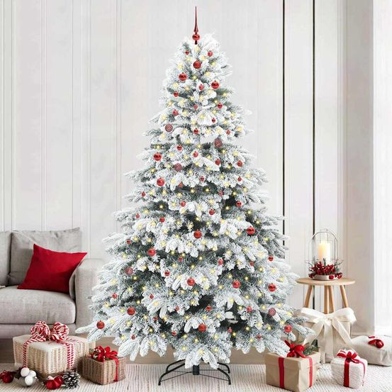 Sapin de noël artificiel vert 240 cm, kit complet avec 300 led et 120 boules