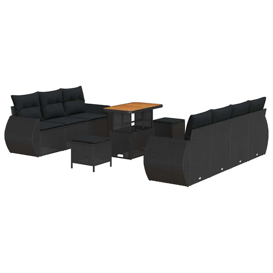 Ensemble de canapé de jardin avec coussin 10 pcs noir polyrotin