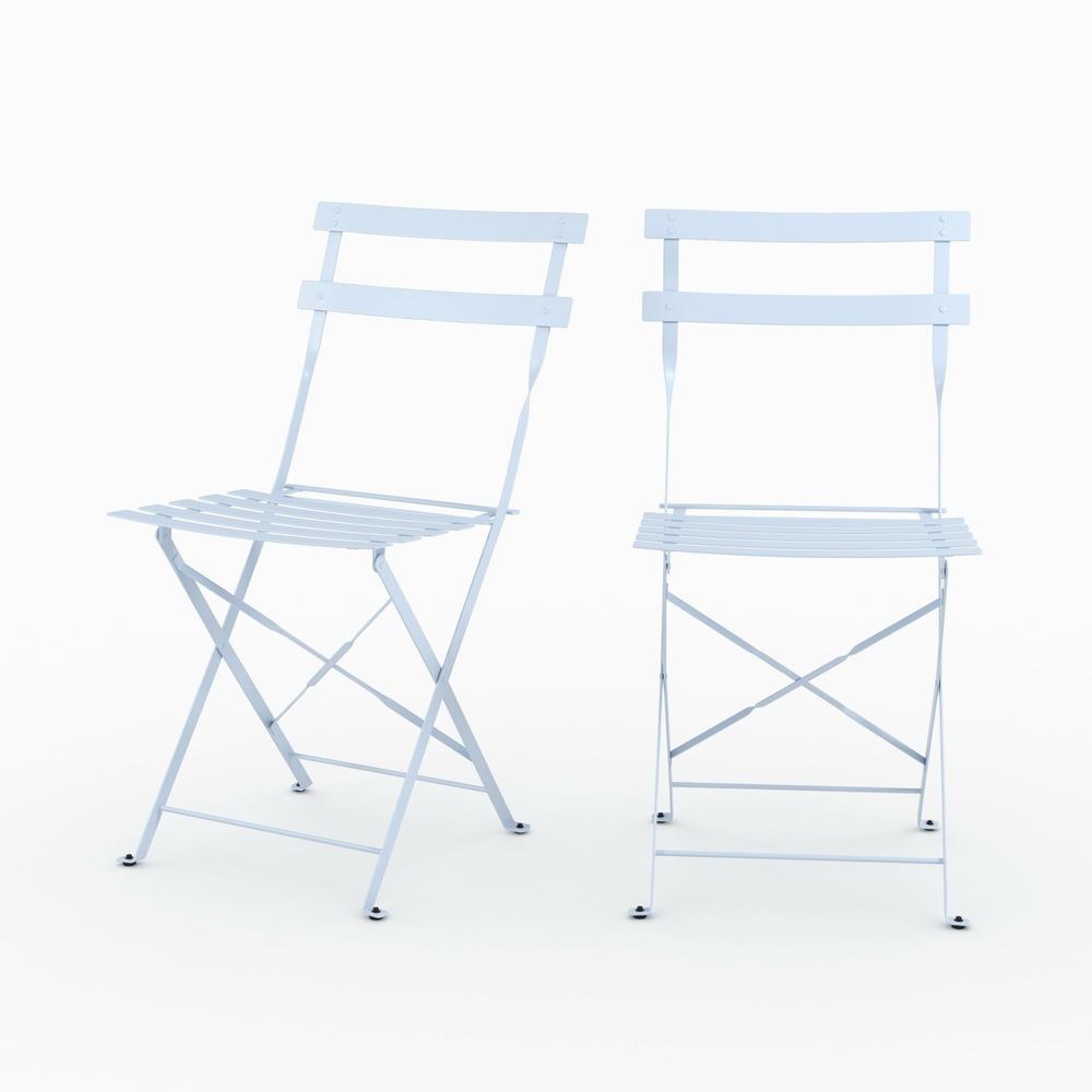 Kayla-lot de 2 chaises de jardin en métal bleu pastel, pliantes