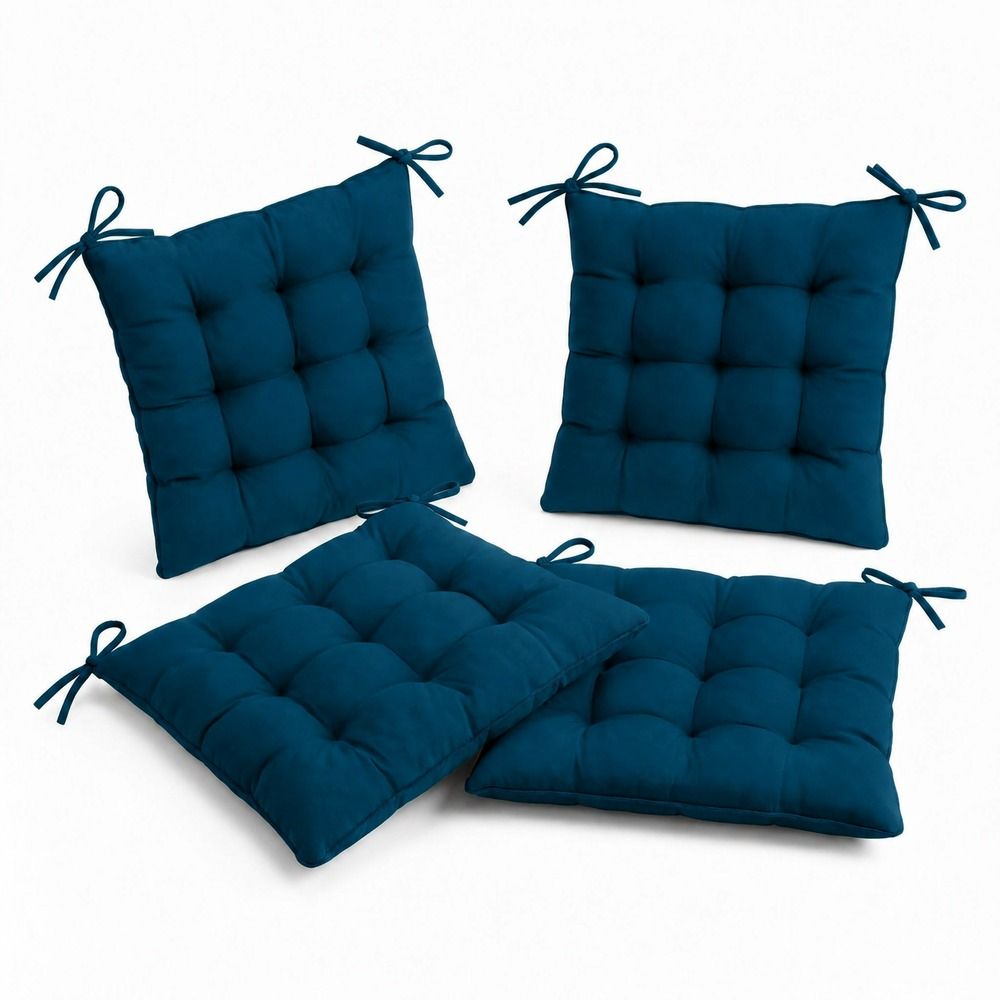 Lot de 4 galettes de chaise en polyester 40 x 40 cm bleu pétrole