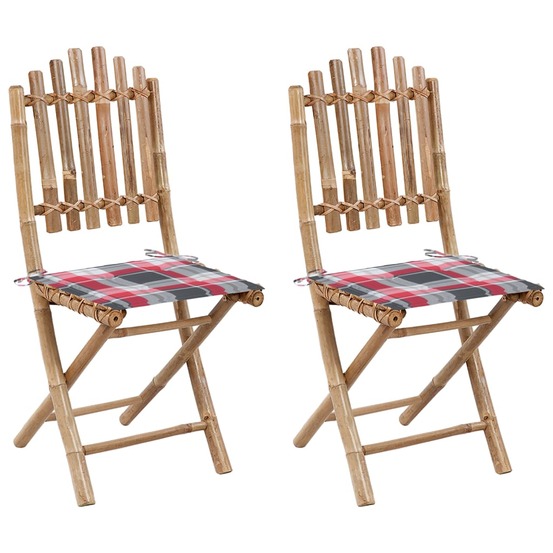 Chaises pliables de jardin lot de 2 avec coussins bambou