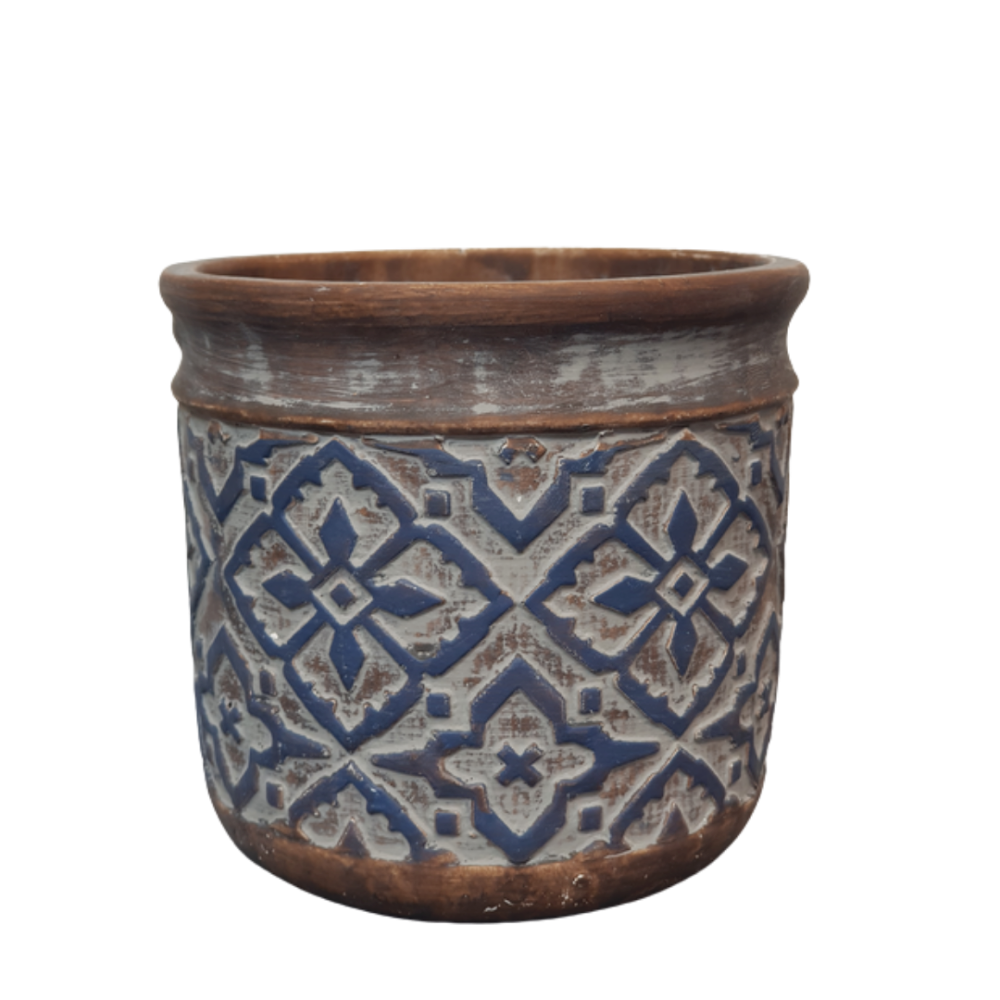 Cache-pot « bleu antique » en béton marron et bleu ø.17 x 16 cm