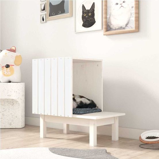 Niche pour chat d'intérieur en bois de pin massif design moderne blanche