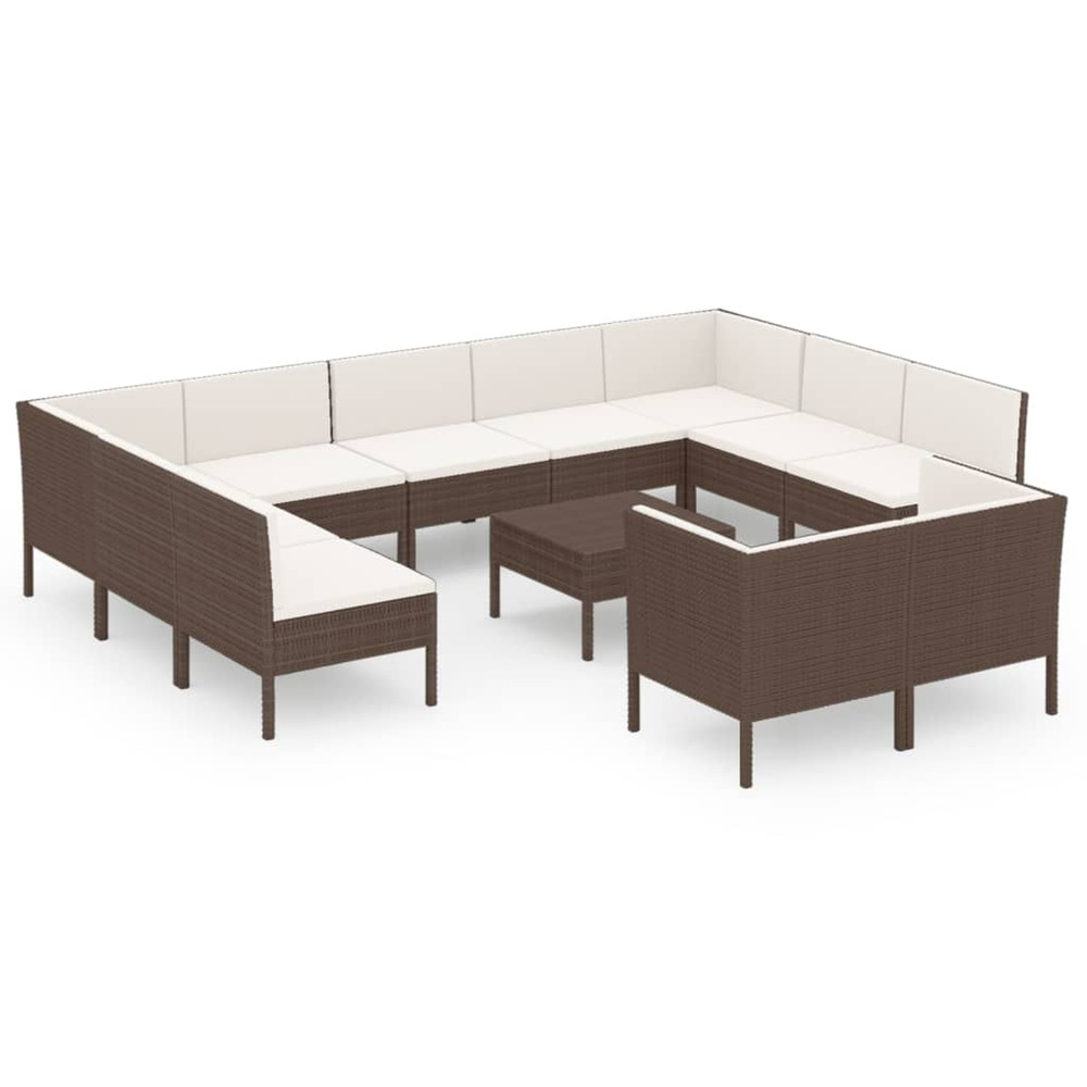 Salon de jardin 12 pcs avec coussins résine tressée marron