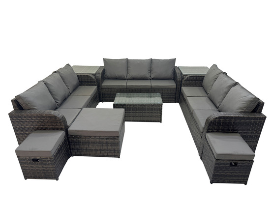 Ensemble de canapés en rotin 12 places salon de jardin avec table basse rectangulaire canapé 3 places 2 tables d'appoint 3 tabourets