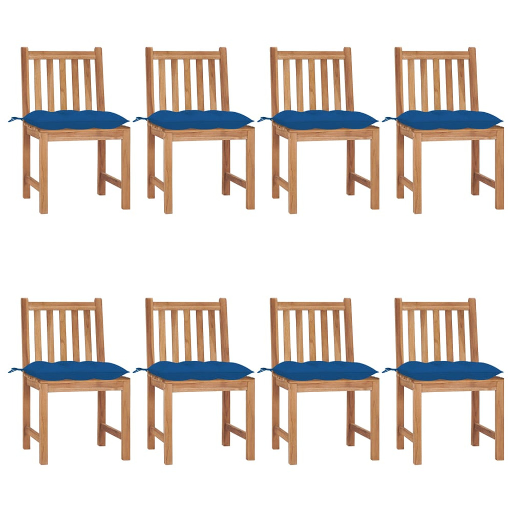 Chaises de jardin lot de 8 avec coussins bois de teck massif