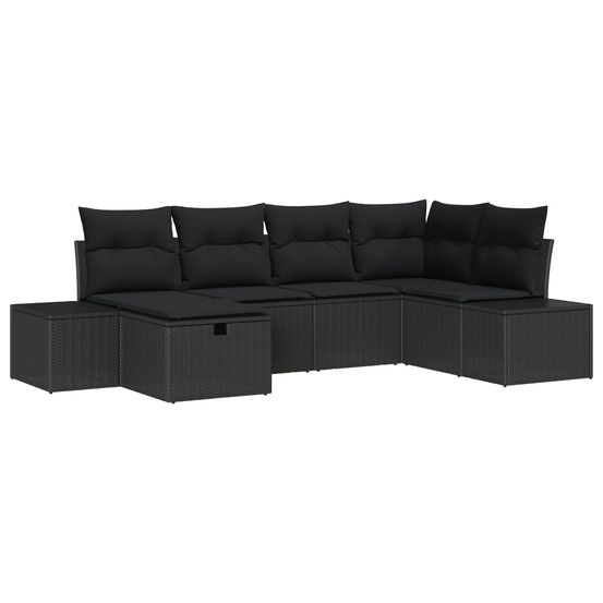 Ensemble de canapé de jardin 6 pièces avec coussins noir en poly rattan