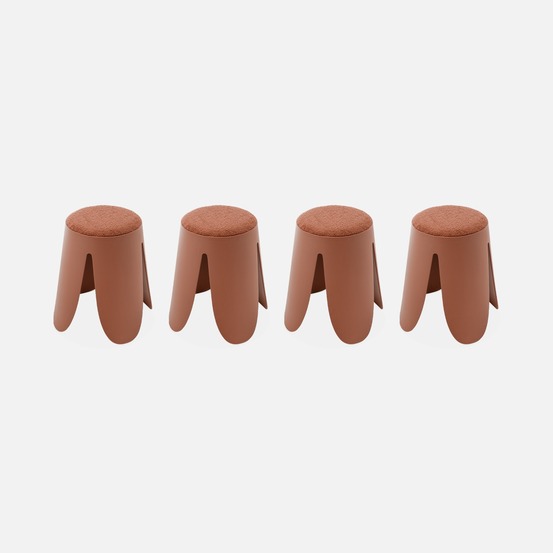 Set de 4 tabourets empilables terracotta. Bouclette texturée. Niki. Ø30 / 44 x h46cm