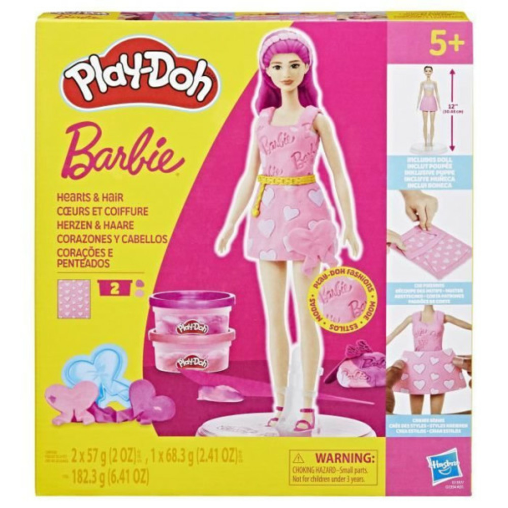 Play-doh barbie coeurs et coiffure, coffret de pâte a modeler