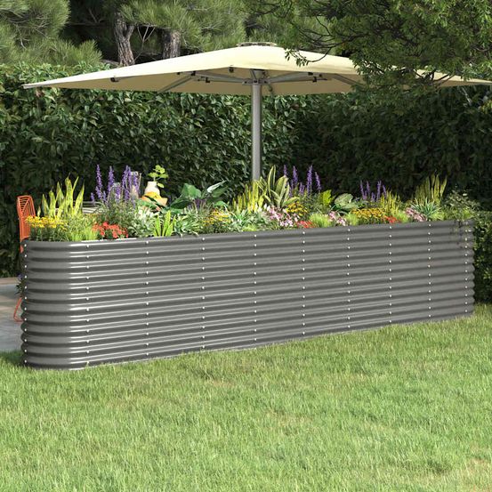 Carré potager surélevé acier galvanisé pour jardin terrasse gris 332x40x68 cm