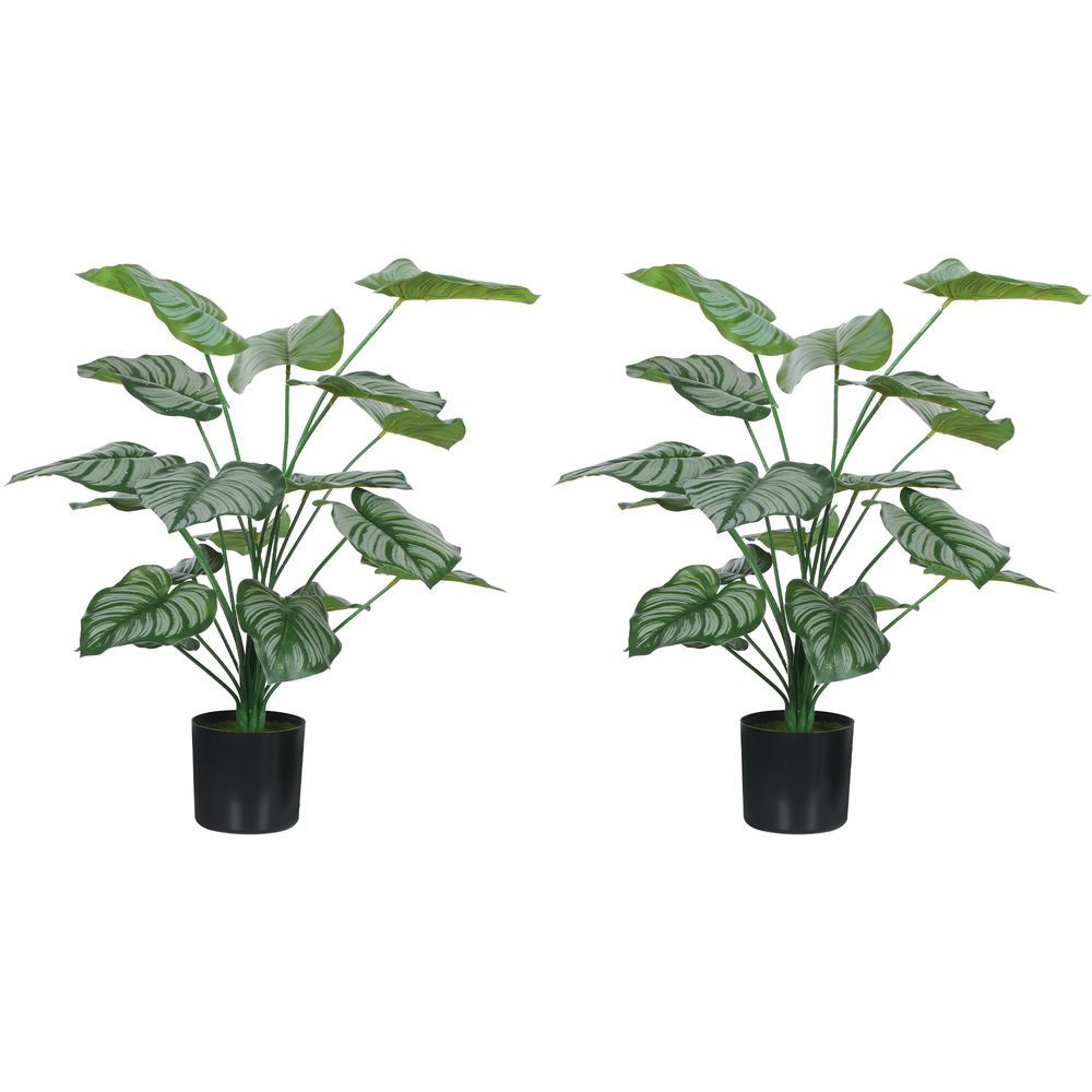 Duo plantes artificielles plastique maison décoration bucolique 65 cm vert
