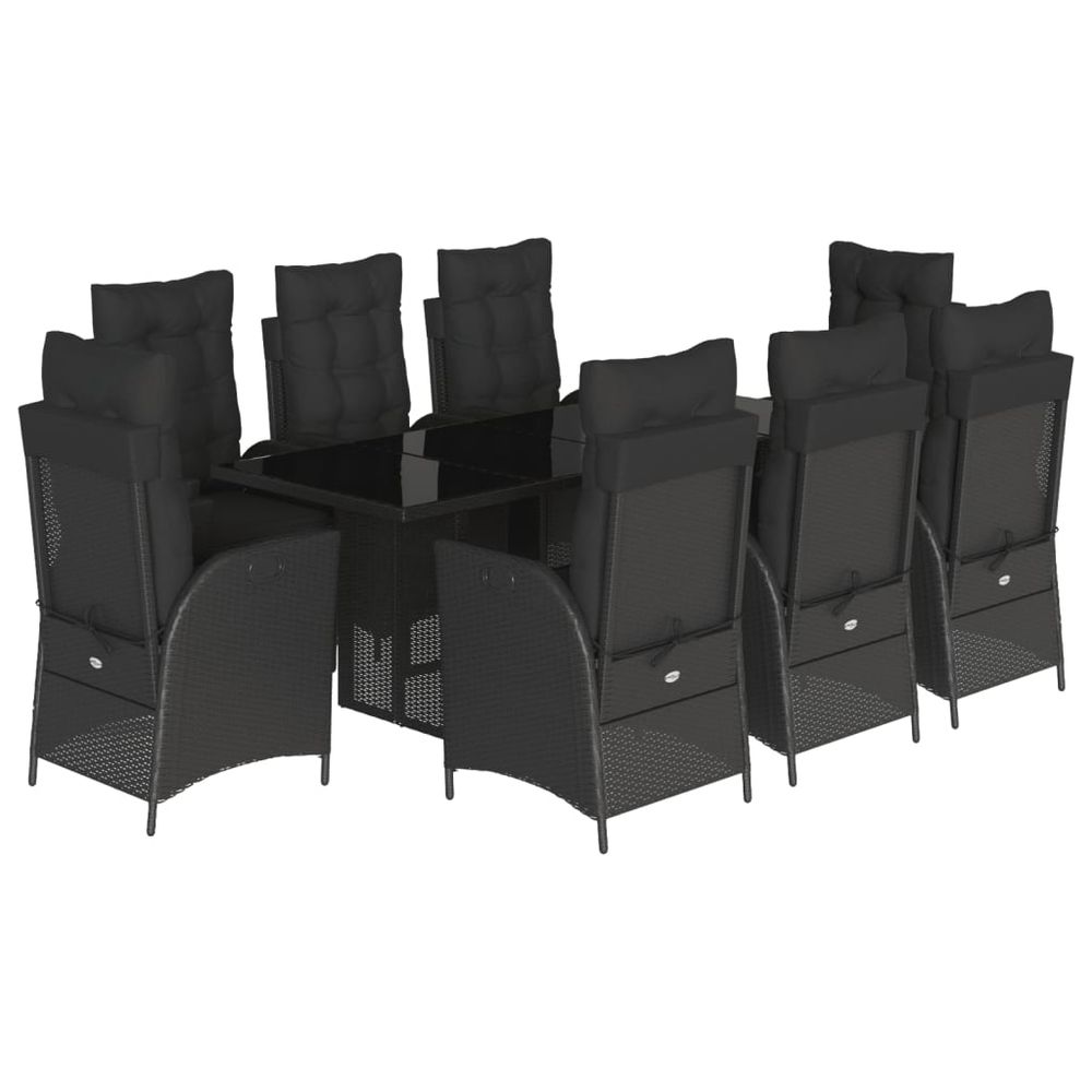 Ensemble à manger de jardin 9pcs coussins noir résine tressée