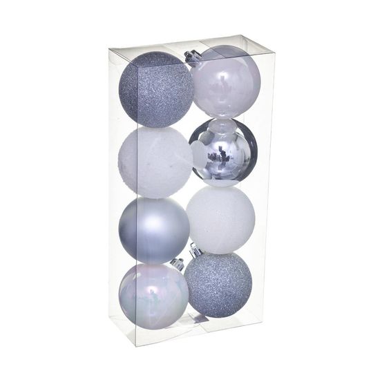 Déco de sapin lot de 8 boules de noël d 7 cm - argent et blanc