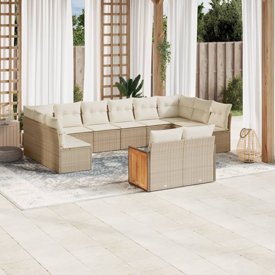 Salon de jardin avec coussins 12 pcs beige résine tressée