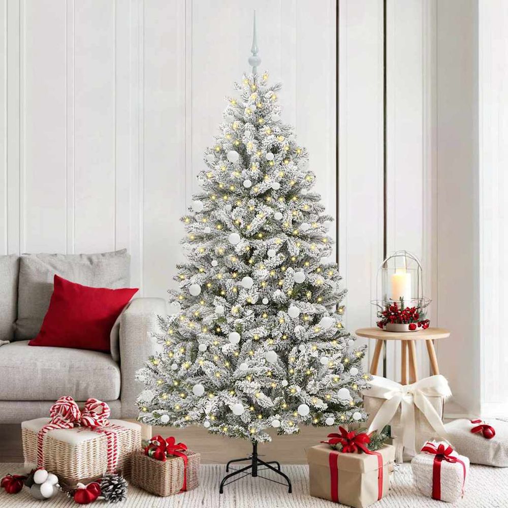 Sapin de noël artificiel effet neige 180 cm avec led usb et boules incluses