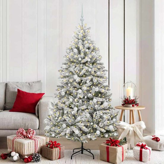 Sapin de noël artificiel effet neige 180 cm avec led usb et boules incluses