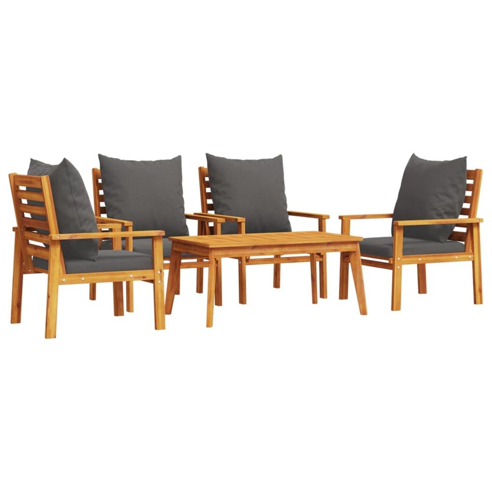 Salon de jardin avec coussins 5 pcs bois d'acacia solide