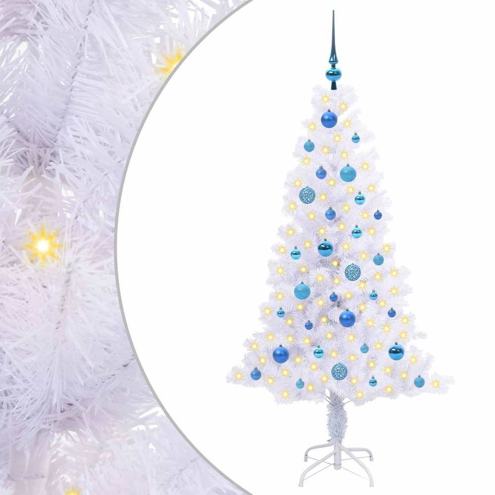 Sapin de noël artificiel avec 150 led blanc 150 cm pvc et acier