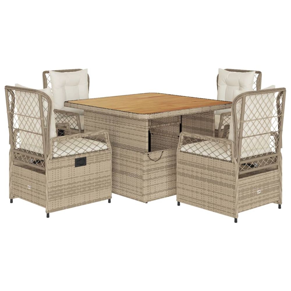 Ensemble à manger de jardin avec coussins 5pcs beige poly rotin
